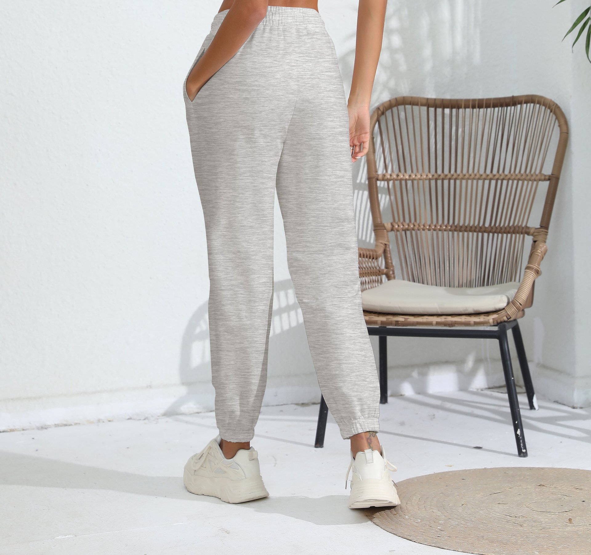 Pantalon de survêtement en polaire noir pour femmes, décontracté, jogging, sport, taille haute, pieds amples, pour la maison_voghion.com