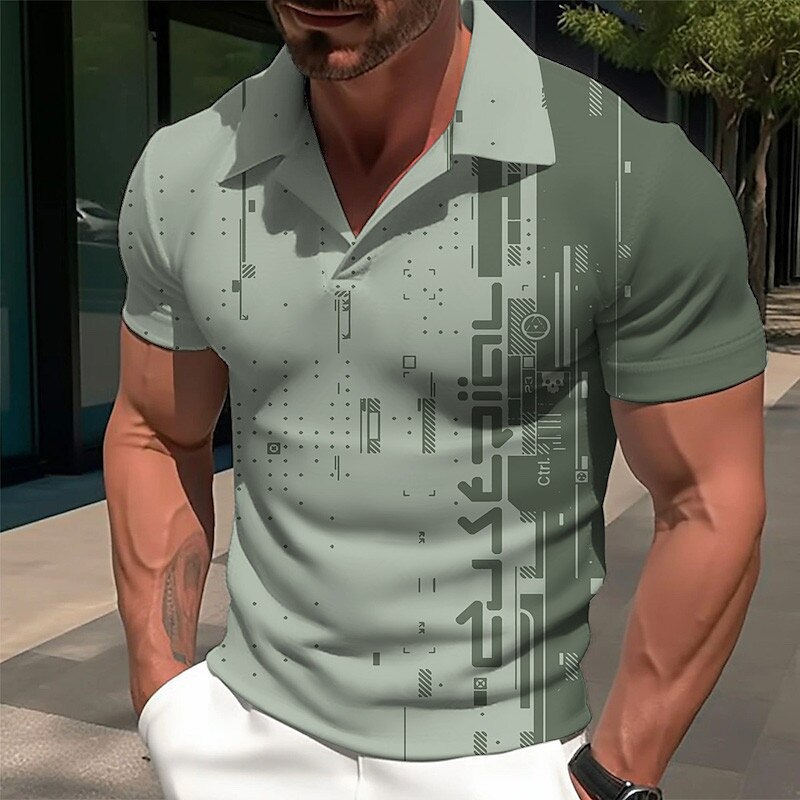 Herren Polohemd Mit Geometrischem Muster Für Golf Und Freizeit_voghion.com