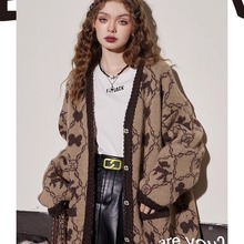 MeisRn 长款毛衣开衫女2023冬季新款宽松仿马海毛美拉德上衣