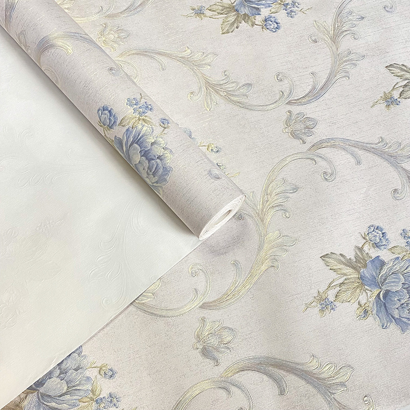 Papel pintado de lujo con relieve en 3D de estilo pastoral europeo en azul oscuro para dormitorio, sala de estar, hotel, salón de belleza_voghion.com