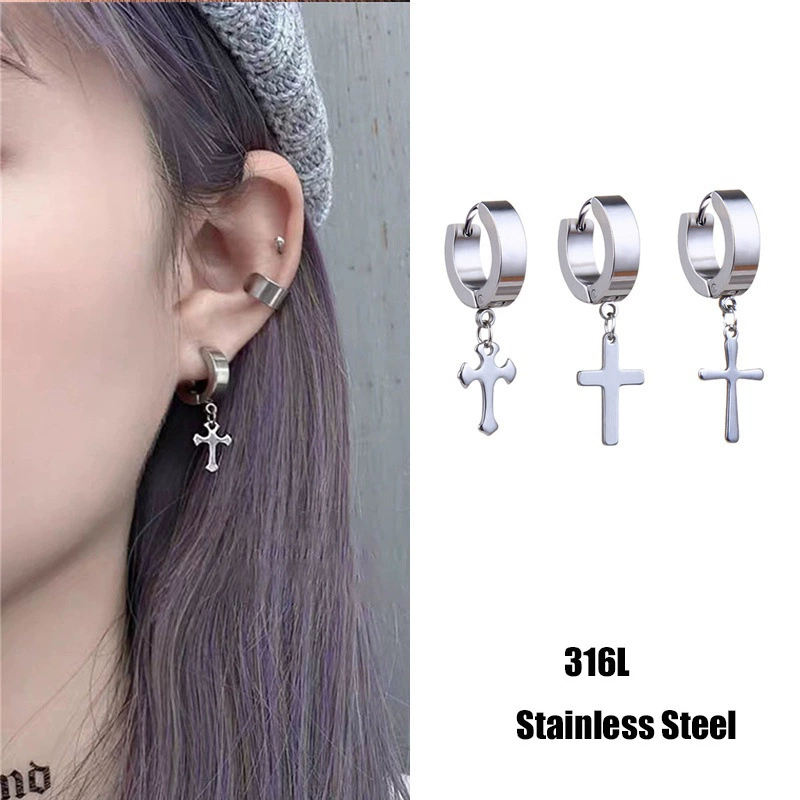 Производители звездных источников, крест, подвеска, Пряжка для ушей, мужские и женские крутые трендовые серьги из титановой стали, пирсинг, панк, серьги с холодным ветром