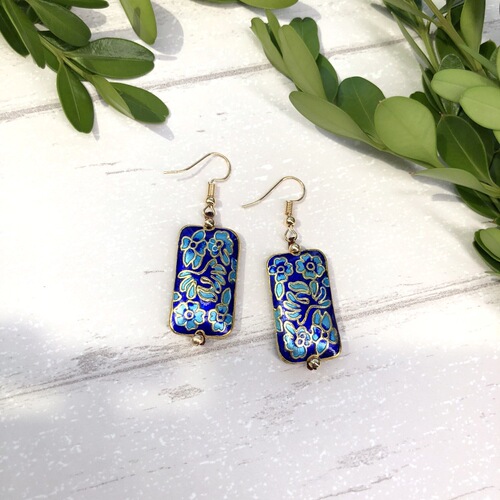 Original handmade cloisonné earrings for women, classic temperament, simple and versatile water drop flower earrings, retro ear jewelry