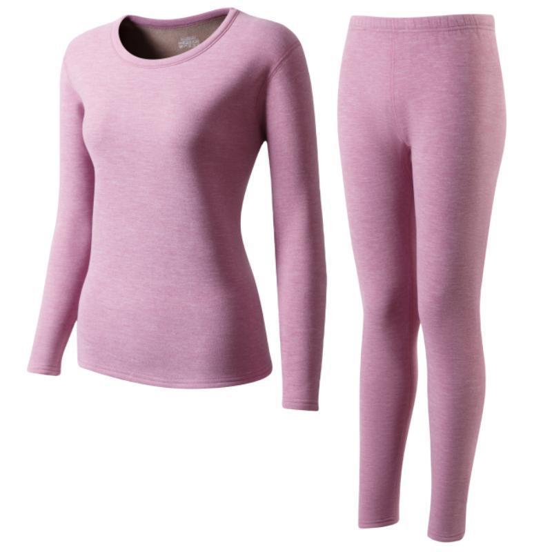 Ropa interior térmica para hombre con forro polar, forro polar de cordero extra grueso, color sólido, capa base cálida, conjunto térmico con cuello redondo grueso para hombres y mujeres de mediana edad y mayores.