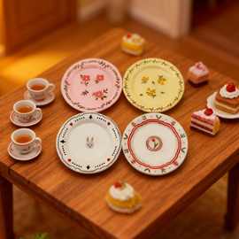 法式迷你餐盘古典食玩盘子模型花卉盘树脂小配件diy场景装饰道具