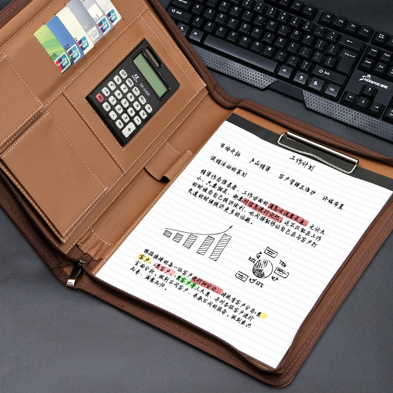 A4 파일 폴더 다기능 지퍼백 관리자용 클립 노트 비즈니스 가죽 판매 계약서 문서 보관 맞춤 제작