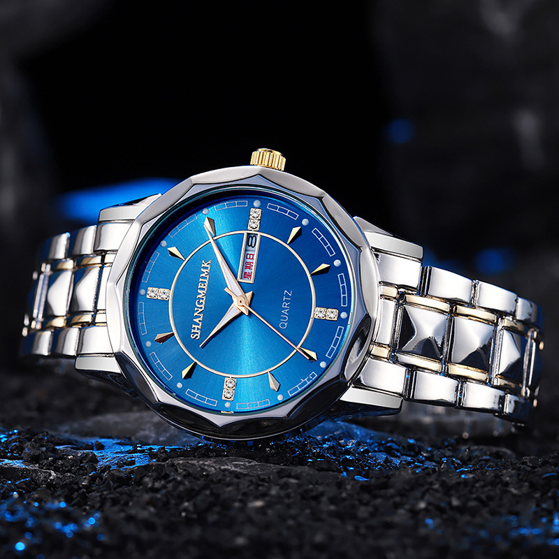 Reloj de hombre de alta gama al por mayor, luminoso, resistente al agua, con calendario dual, correa de acero con remaches, reloj de cuarzo para hombre. ⌚ Relojes transfronterizos