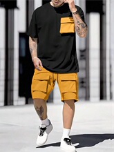 Q 75640 Color Block Pocket Short Sleeve T-shirt ײɫ�ڴ�����