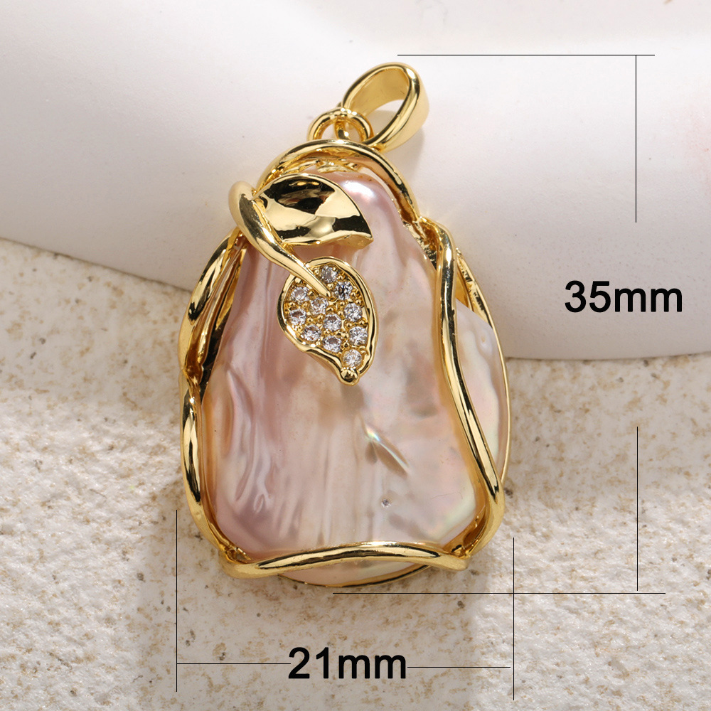 1 Piece Simple Style Sector Leaves Freshwater Pearl Copper Plating Inlay Jewelry Accessories display picture 7