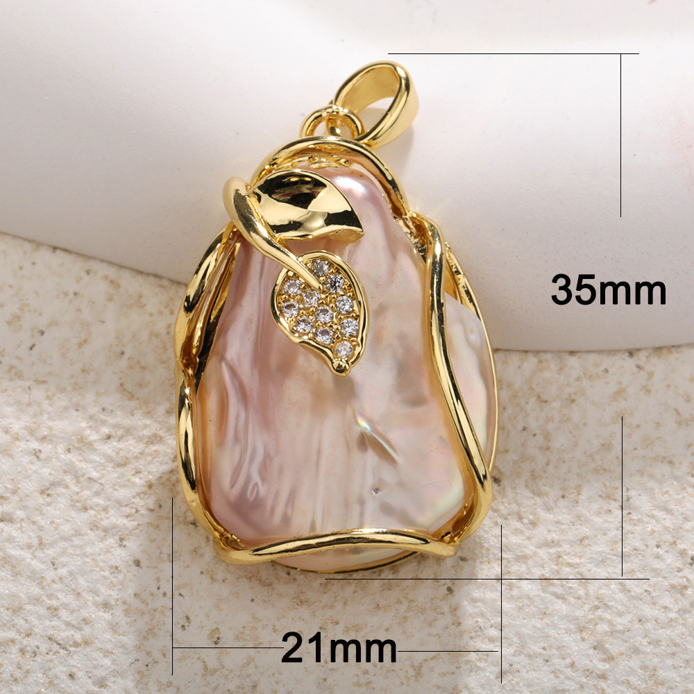 7g Weight Pearl, Zircon Inlay Material Charms, Jewelry Accessories Classification 1 Piece Quantity Freshwater Pearl, Copper Material Sector, Leaves Pattern Plating, Inlay Design Simple Style Style 1 Piece Freshwater Pearl Copper Pearl Zircon Sector Leaves 6