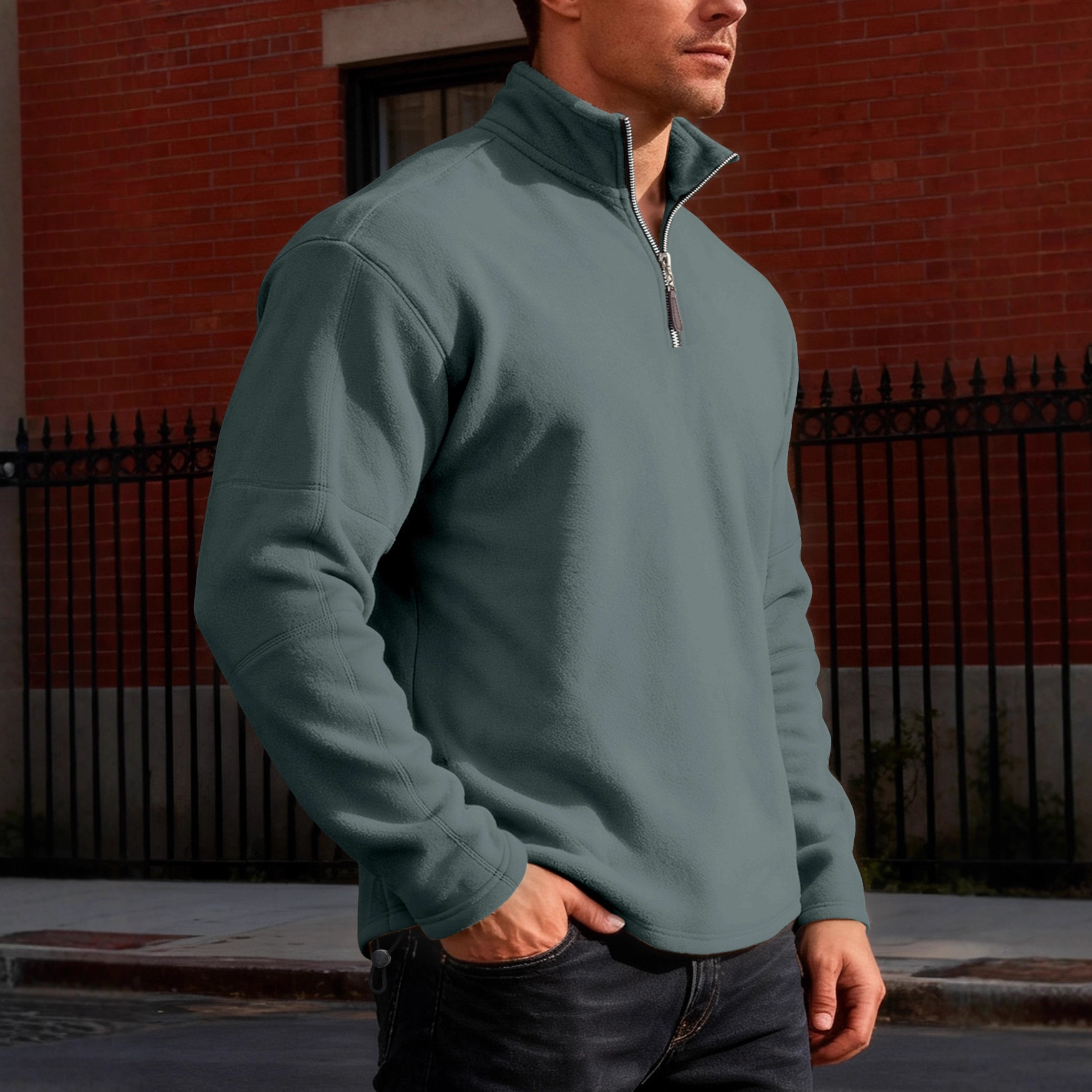 Monochrome Man- 2026 Cross-Border European And American Autumn/Winter Men's Half-Zip Stand Collar Long Sleeve Pullover Jacket_voghion.com
