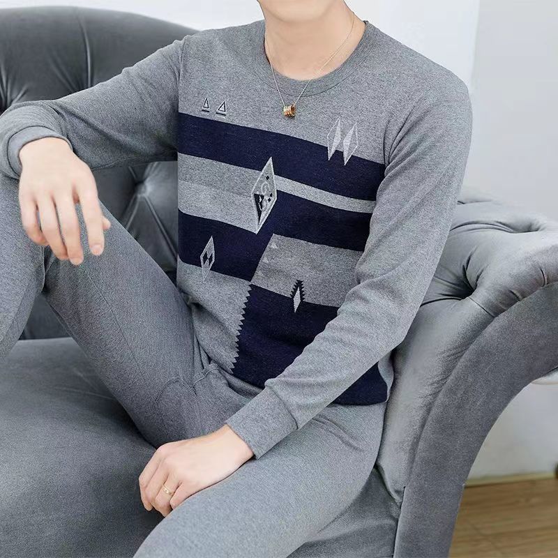 봄, 가을, 겨울 새 속옷 따뜻한 바닥 셔츠 남성용 면 가을 옷과 가을 바지 세트 청년, 중년 및 노인 면 스웨터