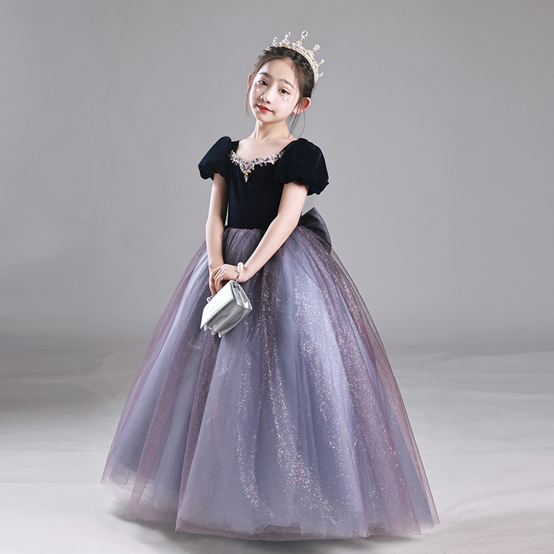 Luxury Velvet Princess Dress For Girls – Elegant Party Gown For Piano Recitals, Hosting & Special Occasions_voghion.com