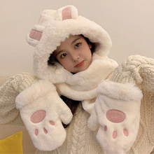 帽子围巾女一体式套装冬季加厚围脖手套女保暖新年生日礼物