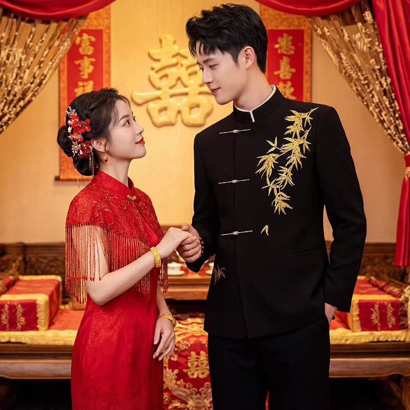 Men's Wedding Suit with a Stand-Up Collar, High-End Style, Traditional Chinese Banquet Attire