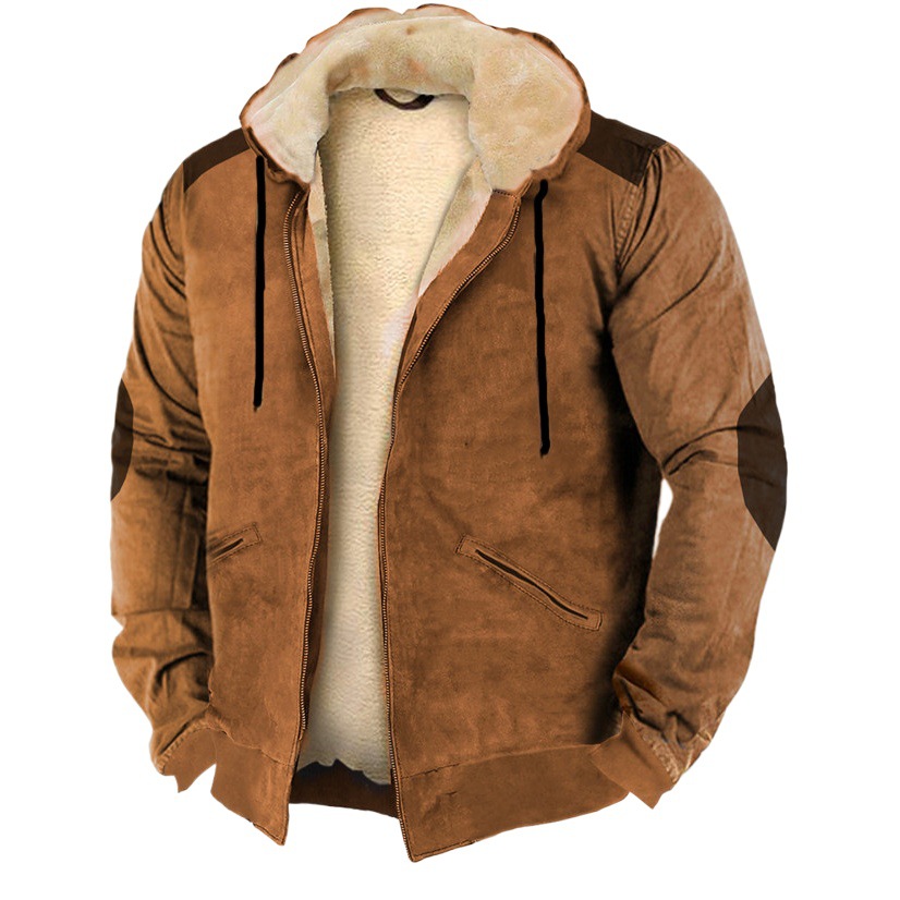 Patrón de multi-color transfronterizo europeo y americano impresión 3D Impresión digital suéter con capucha forro marrón Chaqueta de algodón acolchado