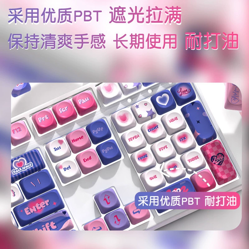 Комплект клавиш (MOA) PBT фиолетово-розовый, термохимическая краска для клавиш механической клавиатуры, персонализированные аниме-ключи
