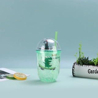 印刷双层塑料吸管杯高颜值水果 冰杯创意学生便携卡通多彩水杯