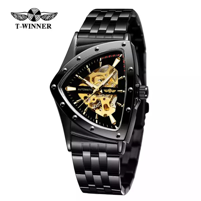 Ganador estilo europeo y americano de los hombres de moda casual hueco triángulo reloj cabeza reloj mecánico automático generación