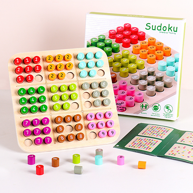 Sudoku infantil introductorio Jiugongge juguetes de mesa de ajedrez estudiantes de primaria de grado 23 pensamiento juego de avance ayuda de madera