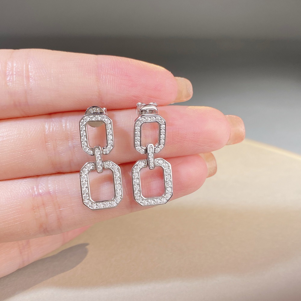 Simple Style Geometric Sterling Silver Inlay Zircon Drop Earrings 1 Pair