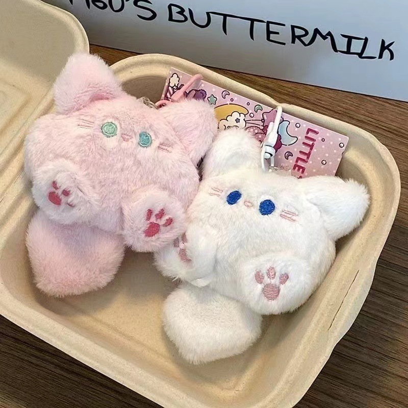 新款可爱毛绒长尾巴猫钥匙扣挂件软夫夫玩偶公仔书包挂饰礼物配饰|undefined