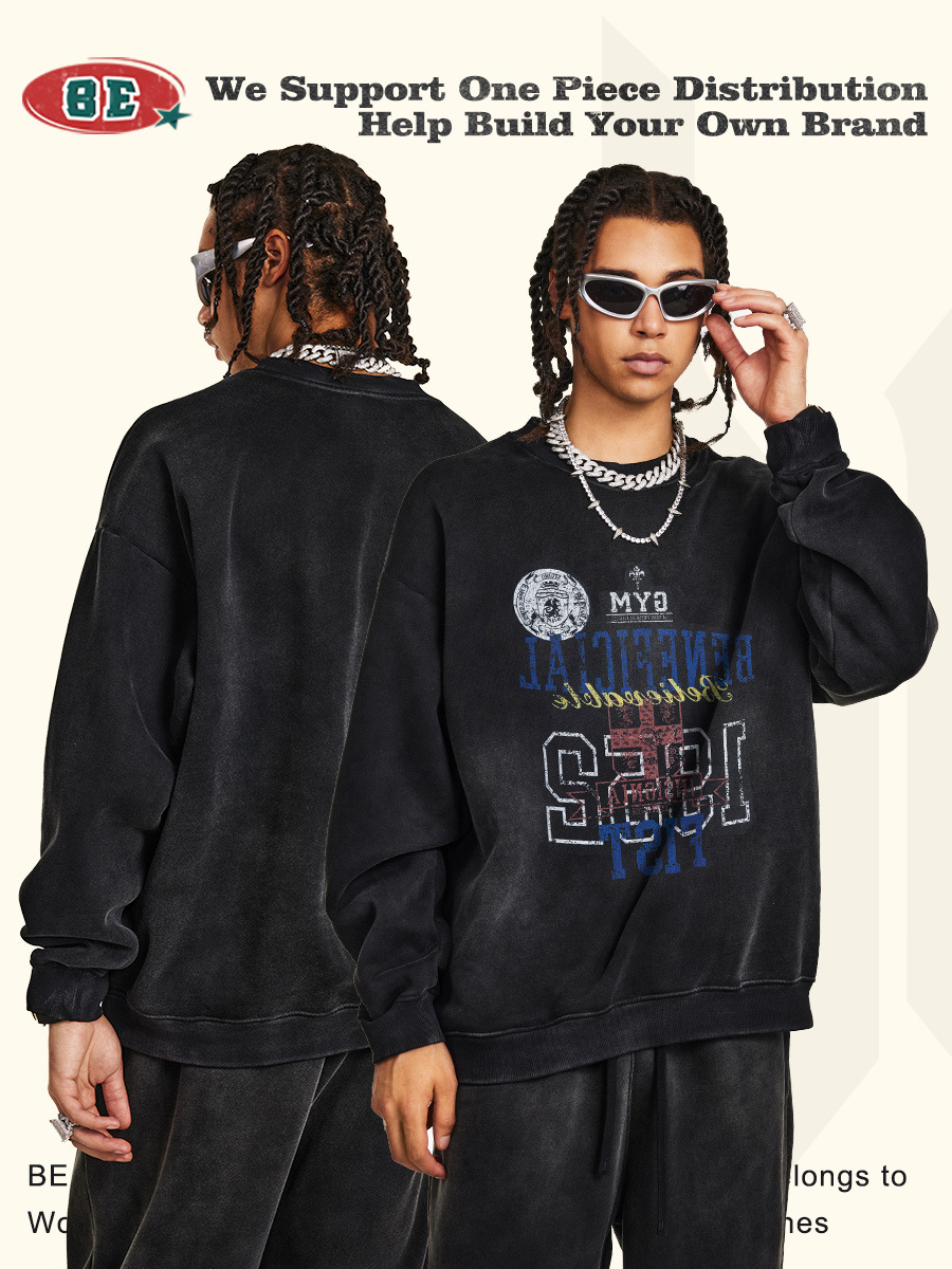 Be Hombres| 2025 otoño y invierno estilo americano letras de cuello redondo camisetas de impresión digital de la calle para hombres