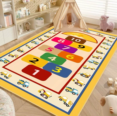 Avtomobil döşəmə paspasları — Mat Kindergarten Floor Mat - hopscotch-construction-vehicles-90-140cm