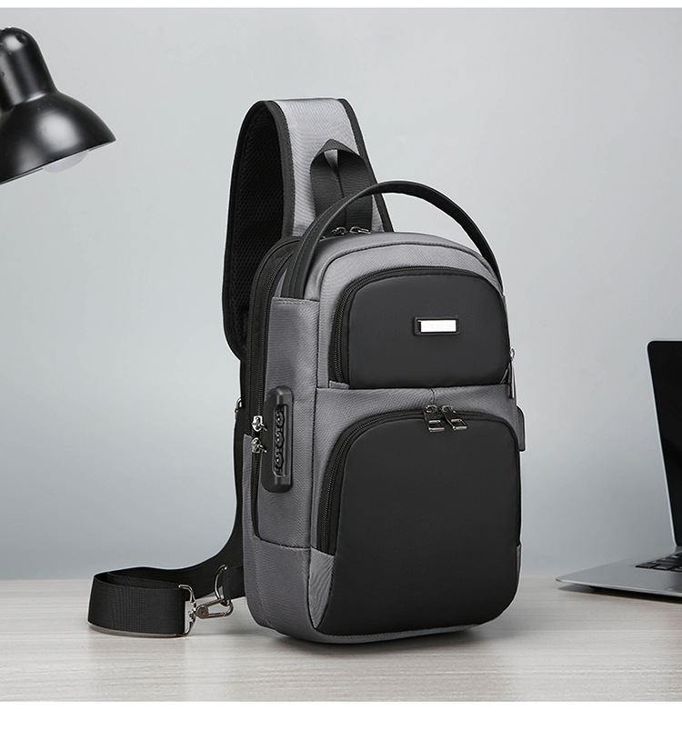New single-shoulder crossbody bag, men's casual travel bag, simple chest bag, multi-functional waterproof password lock, anti-theft small backpack undefined