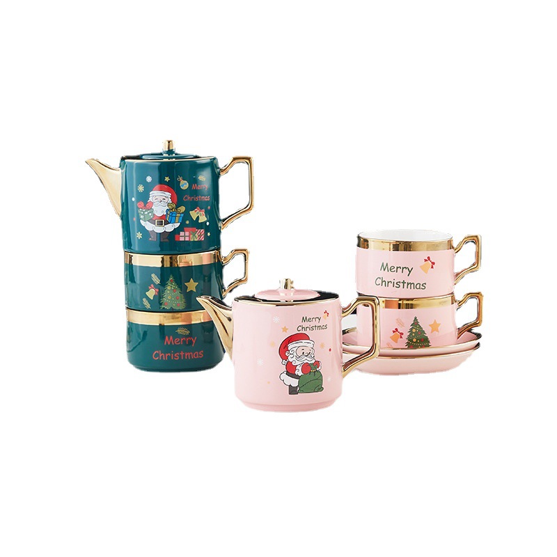 Estilo europeo del norte de cerámica tetera taza de agua conjunto Santa Claus juego de té taza de té juego de sala de estar hogar regalo