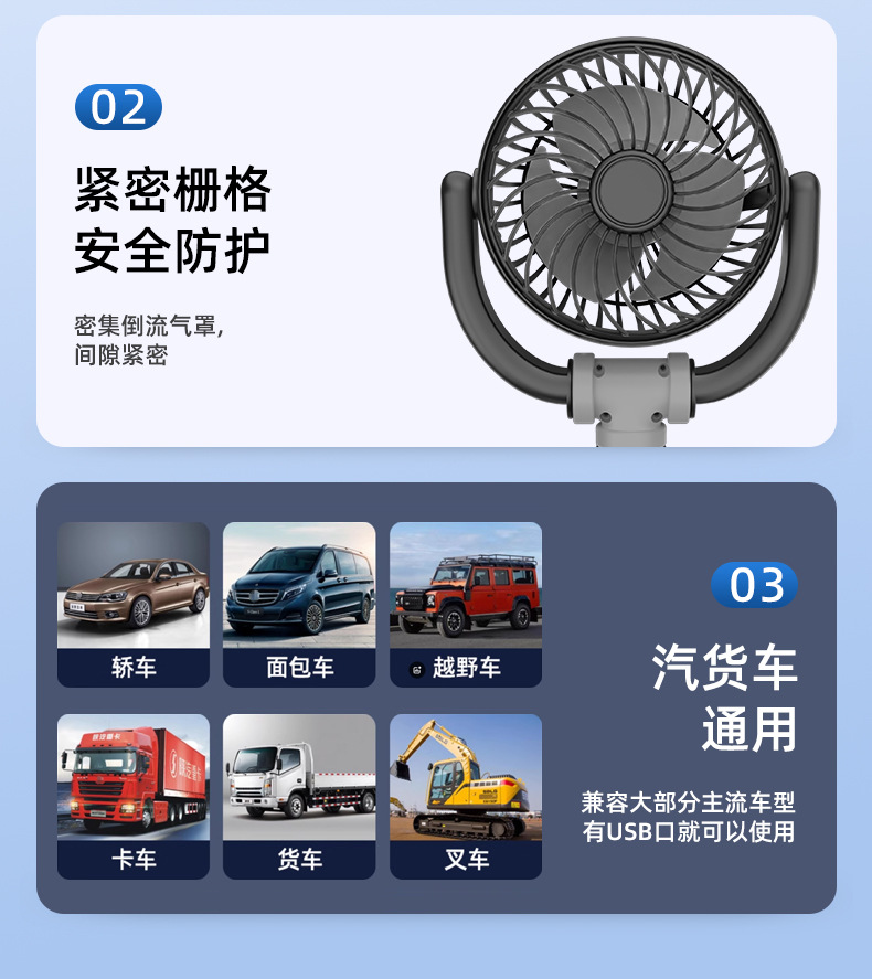 New Energy Vehicle-Mounted Electric Fan, Suction Cup Type Car Fan, In-Car Summer Cooling Fan, USB Interface Small Appliance