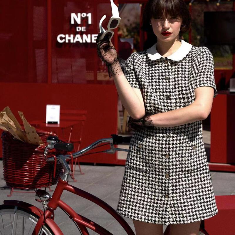 French Single S Home/22 Summer New French Tea Break Lic Collar Tweed Design Dress Women's 50507