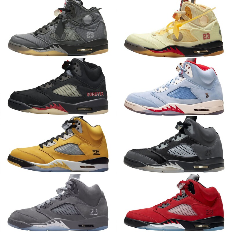 Original Putian Shoes Aj5 Basketball Shoes Jordan 5 Black and White Cicada Wings Guo Ailun Knicks Graffiti Men's and Women's Sports Shoes