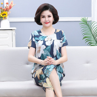 2025 Cotton Silk Women's Summer suit Mom's Artificial Cotton Home Clothes Two-piece Set Loose plus size suit