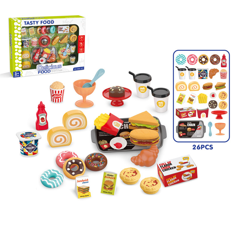 Cross-border cocina simulación sushi pizza té de la tarde hamburguesas barbacoa postres set mini juguetes de alimentos