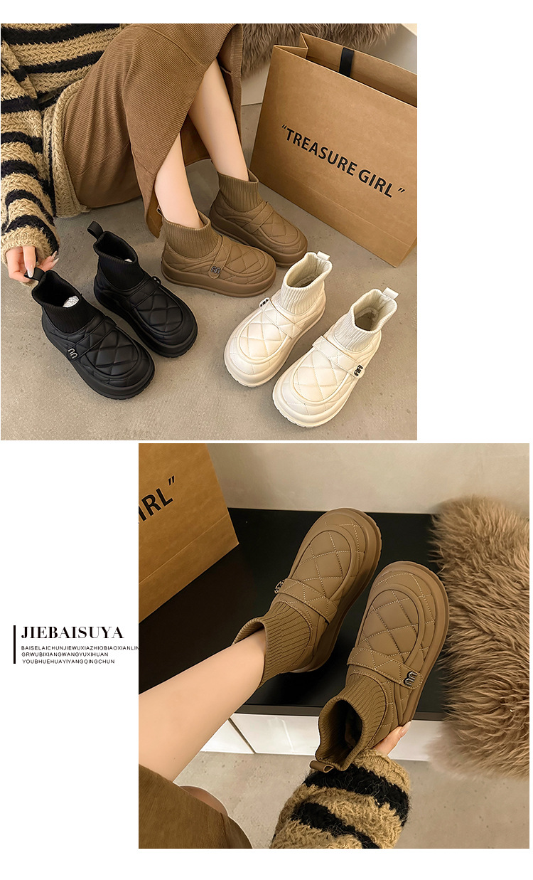 Warm Women's Velvet Ankle Boots With Thick Sole And Slip-on Style_voghion.com