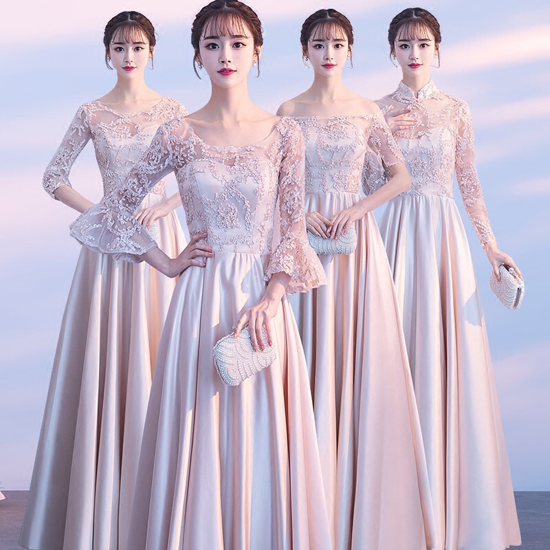Long Bridesmaid Dress 2025 New Autumn and Winter Korean Style Slimming Look Sister Group Dress Performance Graduation Dress for Women Long Bridesmaid Dress 2025 New Autumn and Winter Korean Style Slimming Look Sister Group Dress Performance Graduation Dress for Women