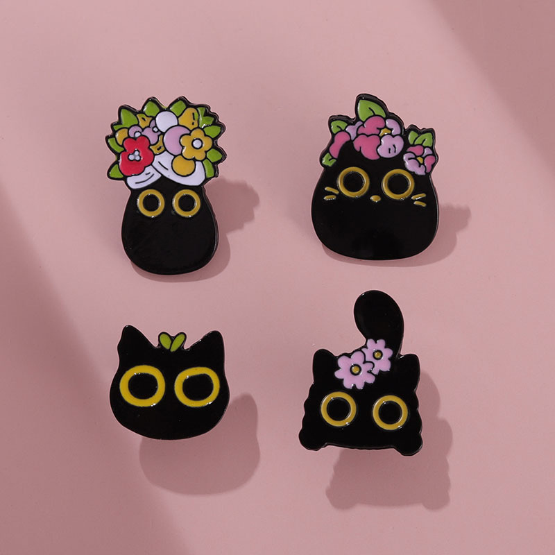 Cute Cat Flower Alloy Stoving Varnish Unisex Brooches display picture 4