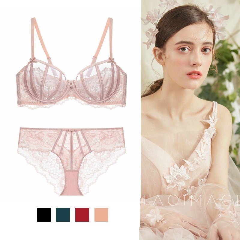 跨境玛丽莎法式蕾丝大码内衣女防下垂性感薄款大胸显小文胸罩套装