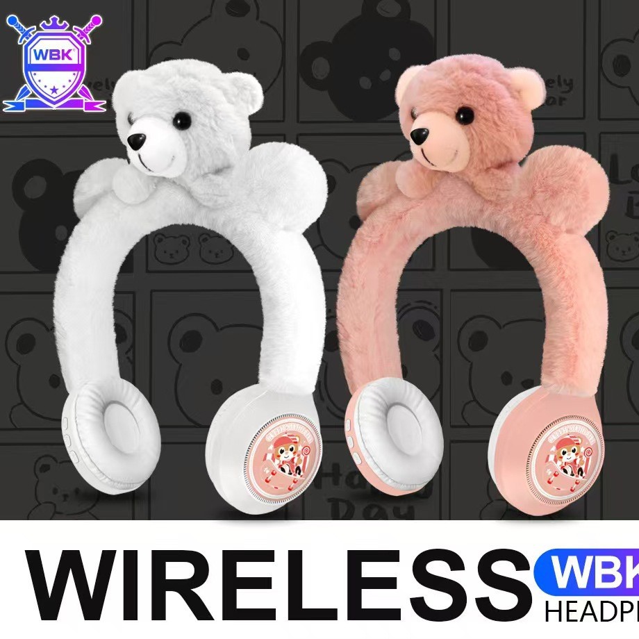 WBK845 nueva cabeza de felpa de oso de dibujos animados creativos con auriculares Bluetooth regalo cálido inalámbrico para niños en el extranjero