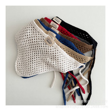 韩系复古镂空针织三角巾儿童洋气多用细带头巾装饰凹造韩标屁帘潮