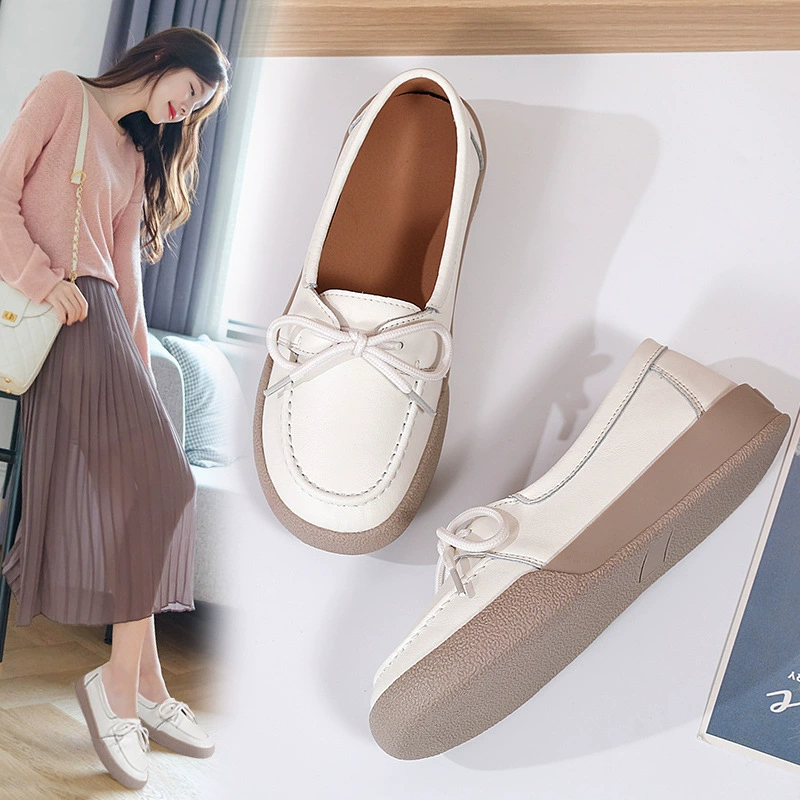Новые женские белые туфли в корейском стиле на весну-осень 2025 года: универсальные слипоны на плоской резиновой подошве, нескользящие, для мам