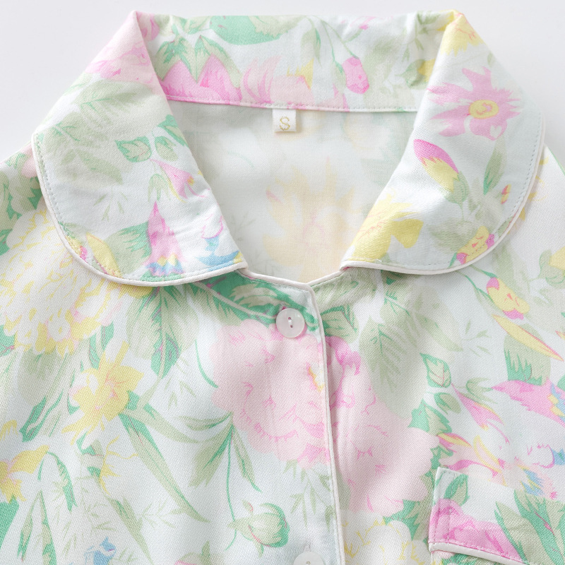 봄 컬러 Ins 한국 패션 홈 의류 새로운 새틴 파자마 긴 소매 바지 세트 오픈 버클 옷깃