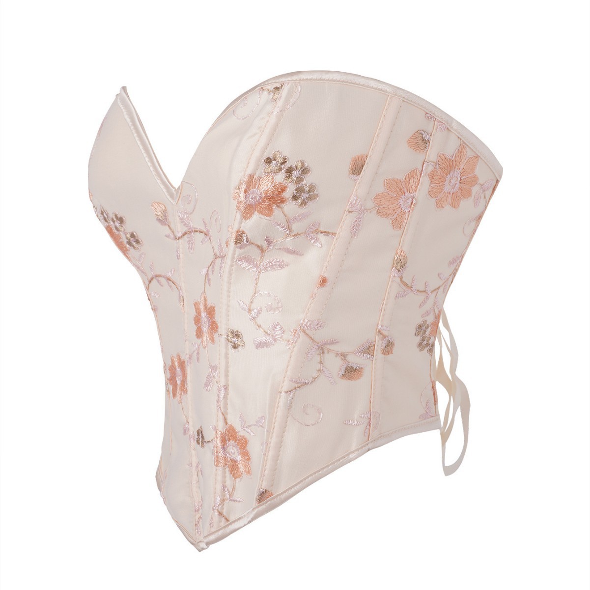 Albaricoque bordado patrón damas corsés top top squeezed chest bracelet corte hueso de pescado vestimenta exterior