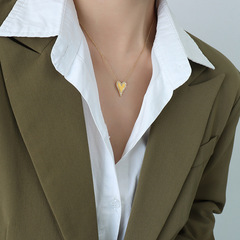 2022新款韓國氣質鋯石鑲嵌桃心吊墜項鍊鈦鋼鍍18K真金首飾品 P090