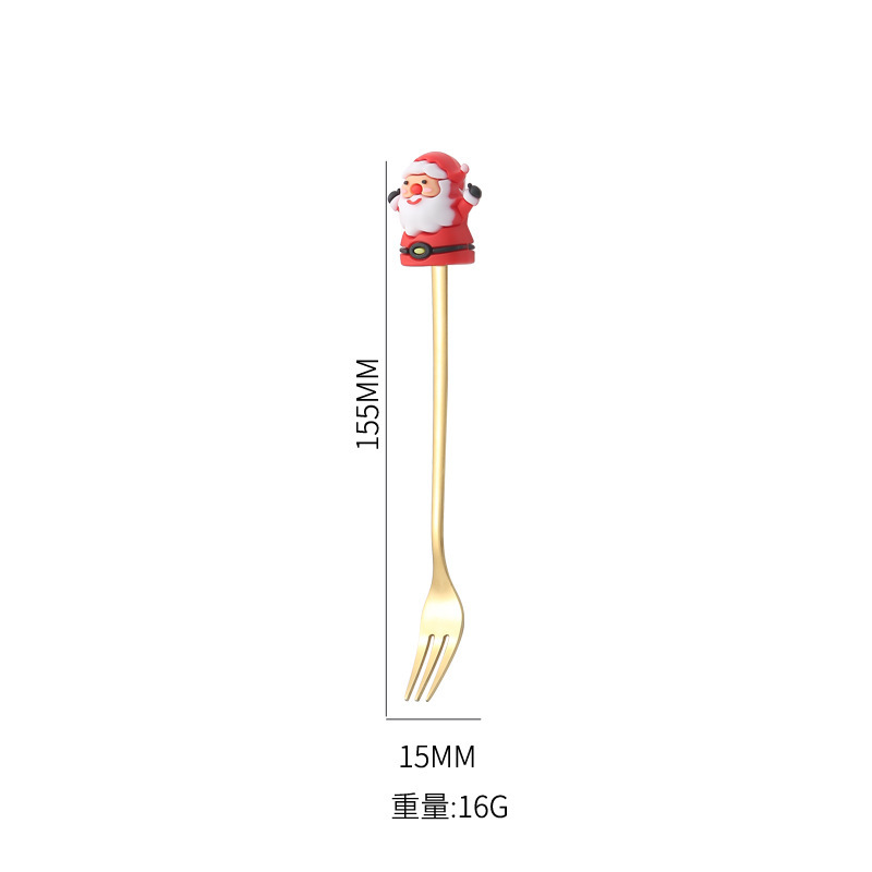 Cuchara transfronteriza de acero inoxidable Santa Claus árbol cuchara de café postre tenedor de fruta muñeca cuchara tenedor vajilla juego de regalo image 24