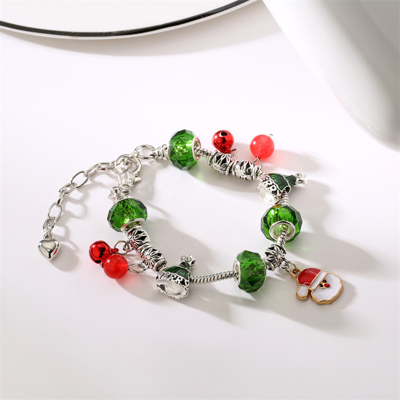 Fabricante en stock europeo y americano popular aleación de zinc galvanoplastia goteo aceite Santa Claus cristal campana Navidad pulsera