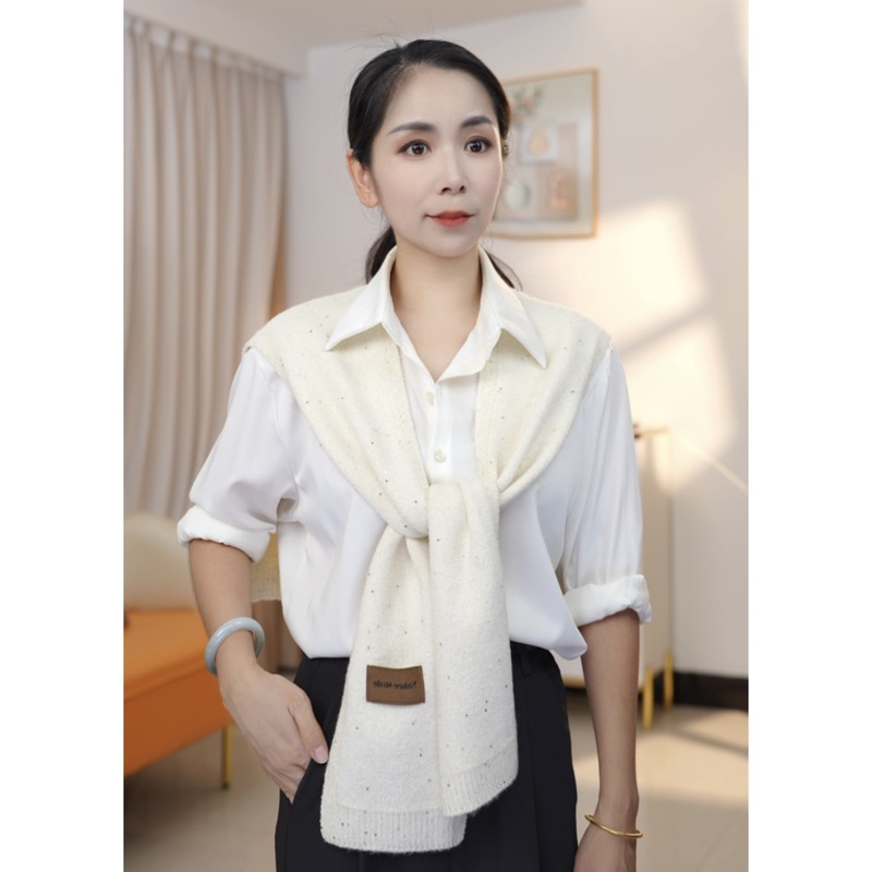 羊毛针织披肩女时尚纯色春季秋季韩版夏季空调房防风护颈披肩|undefined