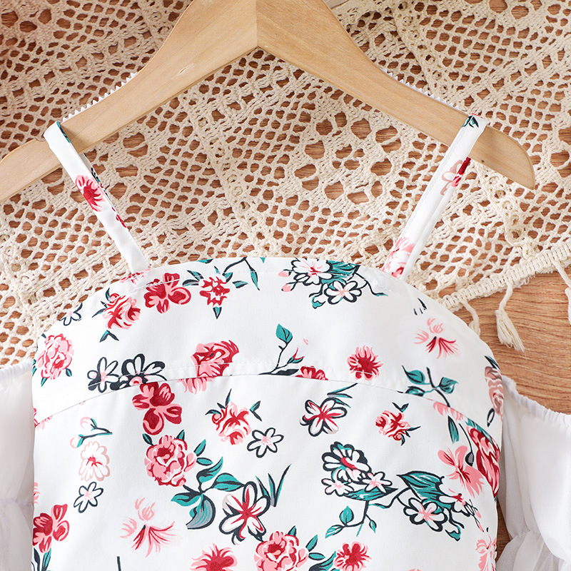 Camisola infantil estilo francés 2025 con mangas tres cuartos y estampado floral, 60g, se puede usar como prenda exterior, estilo sin mangas para niños pequeños.