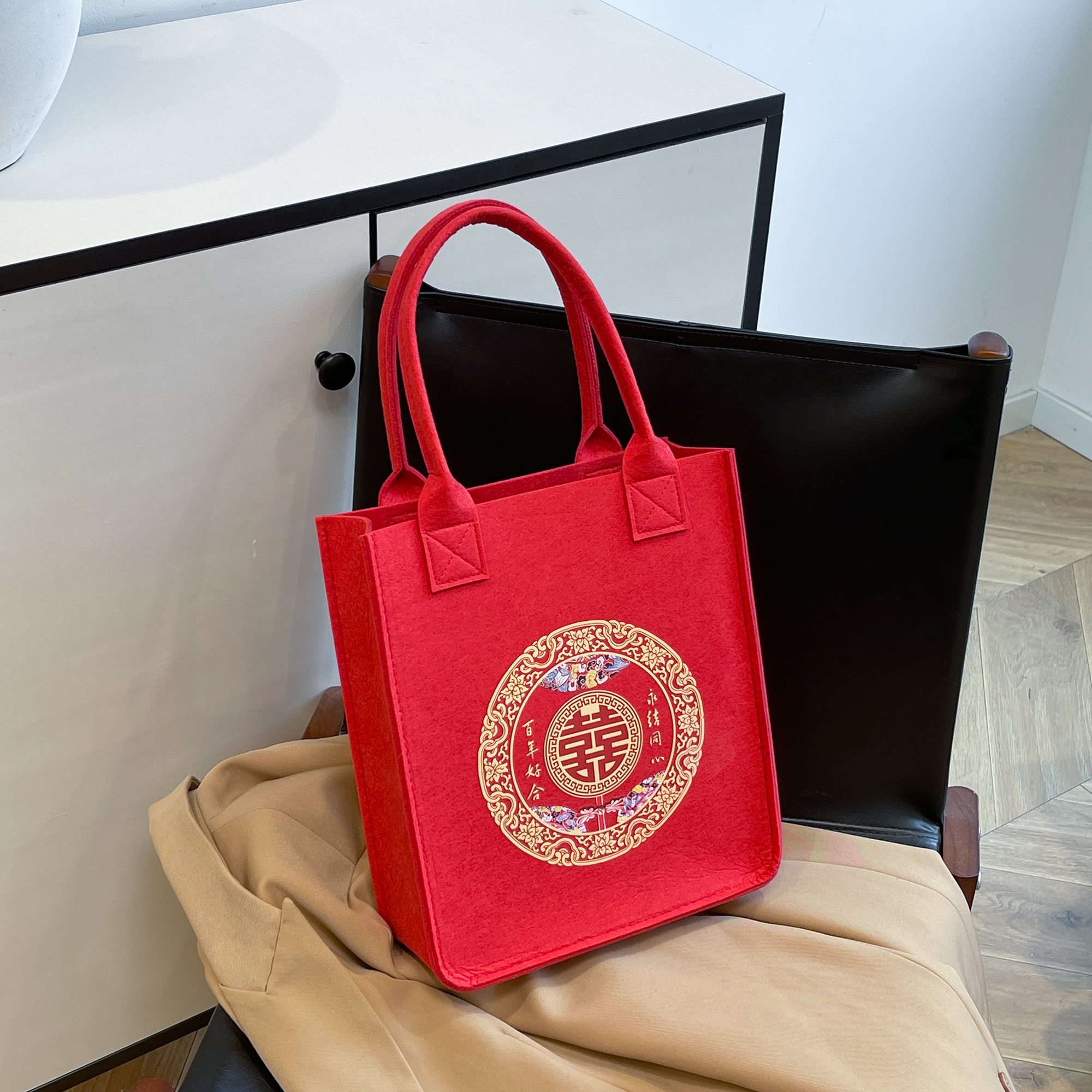 婚包女新娘结婚红色包包喜字手提毛毡包百喜包大容量托特包喜包