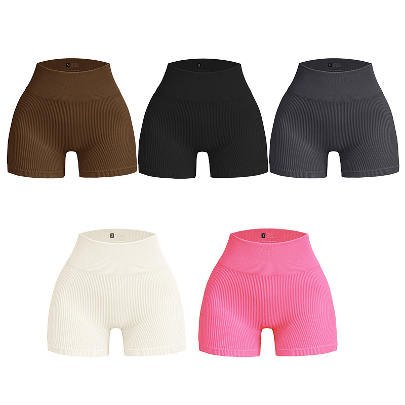 Cross-border Seamless Threaded Shorts Women's Summer Three-part Pants Outdoor Stretch Yoga Pants High Waist Hip Tight Sweatpants